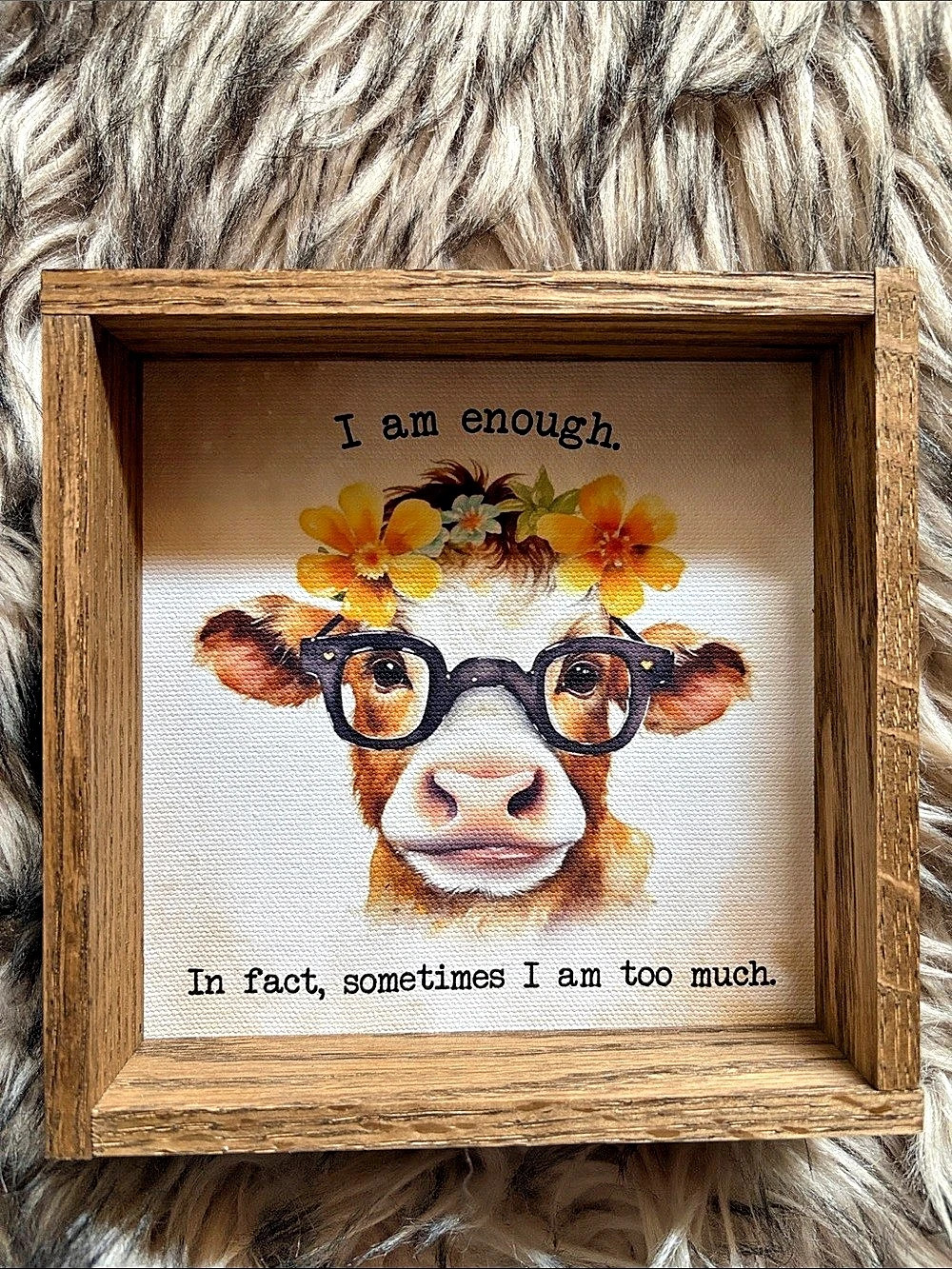 Hangout Home I Am Enough Cow Framed Wall Decor